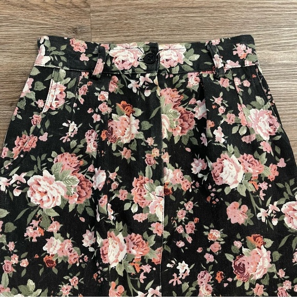 Vtg 90s Y2K Not Guilty Women’s 5/6 Black Floral Denim Maxi Skirt USA Whimsigoth - Picture 3 of 10